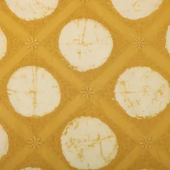 Mustard Yellow Lawn Batik Print Threadwork Floral Embroidery Fabric