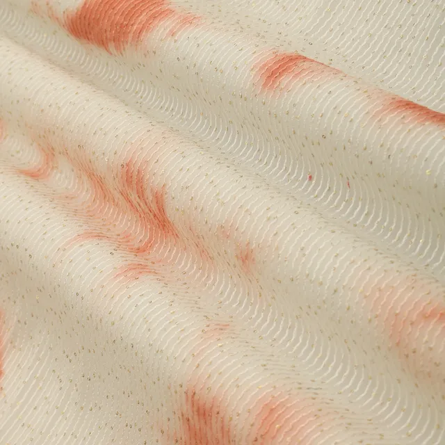 Tangerine Orange Shibori Print Sequins Embroidery Georgette