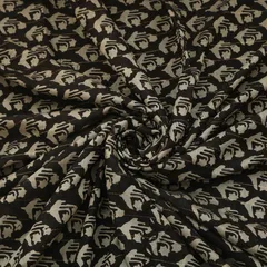 Charcoal Black Motif Print Kalamkari Lurex Embroidery Fabric