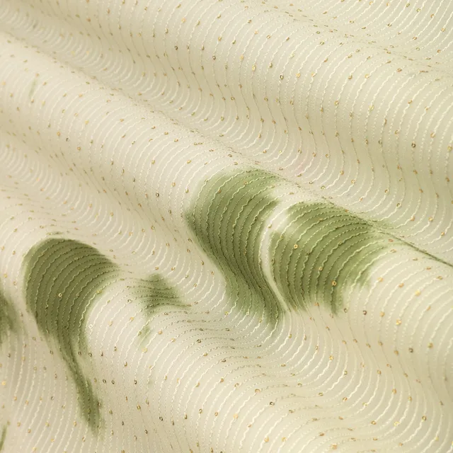 Olive Green Shibori Print Sequins Embroidery Georgette