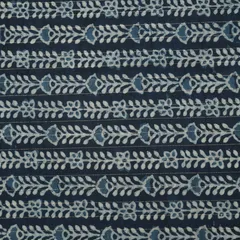 Navy BLue Motif Print Kalamkari Lurex Embroidery Fabric