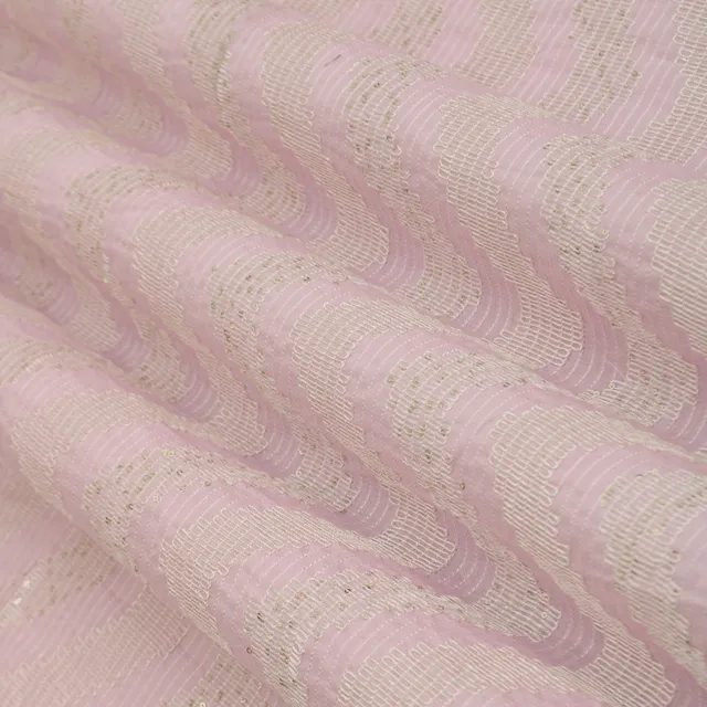 Baby Pink Threadwork and Sequins Embroidery Lawn Cotton Fabric