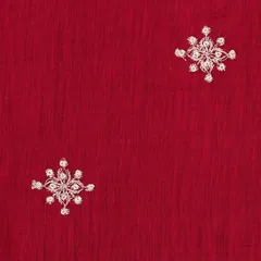 Magenta Cotton Chanderi Silver Zari Motif Sequins Embroidery Fabric