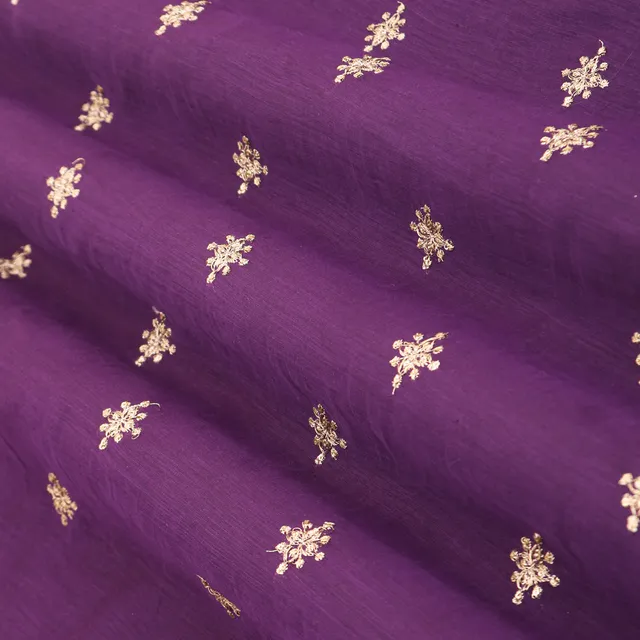 Purple Cotton Chanderi Silver Zari Motif Sequins Embroidery Fabric