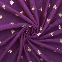 Purple Cotton Chanderi Silver Zari Motif Sequins Embroidery Fabric