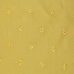 Pineapple Yellow Cotton Chanderi Motif Threadwork Sequin Embroidery Fabric