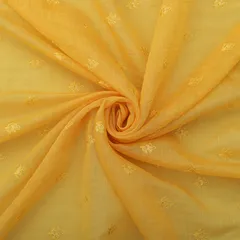 Pineapple Yellow Cotton Chanderi Motif Threadwork Sequin Embroidery Fabric