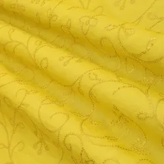 Yellow Chanderi Floral Sequin Embroidery Fabric