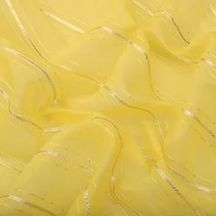 Yellow Chanderi Gota Work Sequin Embroidery Fabric