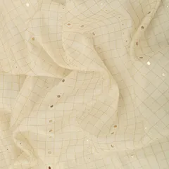 White Chanderi Stripe Badla Fabric