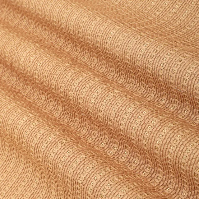 Coral Pink Nokia Silk Threadwork Sequin Embroidery Fabric