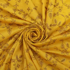 Yellow Nokia Silk Golden Zari Floral Sequin Embroidery Fabric