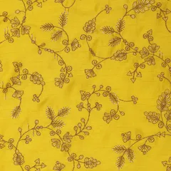Yellow Nokia Silk Golden Zari Floral Sequin Embroidery Fabric