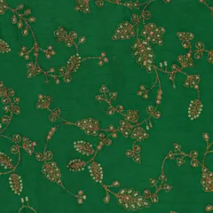 Bottle Green Nokia Silk Golden Zari Floral Sequin Embroidery Fabric