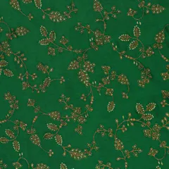 Bottle Green Nokia Silk Golden Zari Floral Sequin Embroidery Fabric