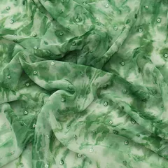 Green Georgette Prizam Tie Die Pattern Sequin Embroidery Fabric