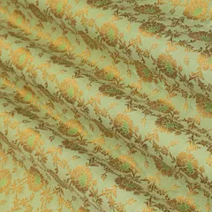 Mint Green Satin Khimkhab Floral Golden Zari Fabric