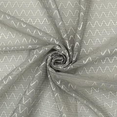 Ash Grey with Zig-Zag Embroidery Organza Fabric