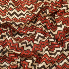 Brick Red and Black Zig ZAg Print Kalamkari Lurex Embroidery Fabric