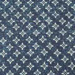 Navy Blue Motif Print Kalamkari Lurex Embroidery Fabric
