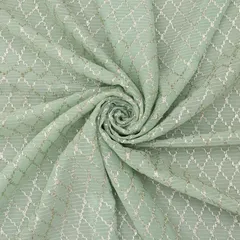 Mint Green Jaal Threadwork Embroidery Georgette Fabric
