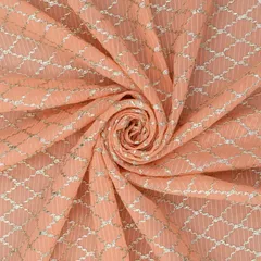 Peach Jaal Threadwork Embroidery Georgette Fabric