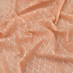 Peach Jaal Threadwork Embroidery Georgette Fabric