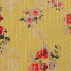Canary Yellow Floral Sequins Embroidery Cotton Fabric