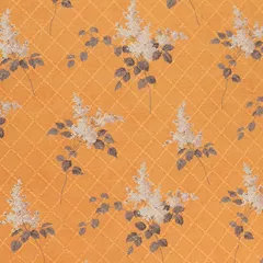 Tangerine Orange Floral Sequins Embroidery Cotton Fabric