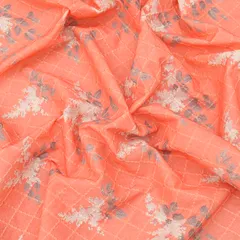 Peach Floral Sequins Embroidery Cotton Fabric
