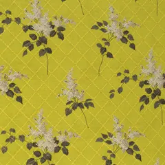 Canary Yellow Floral Sequins Embroidery Cotton Fabric