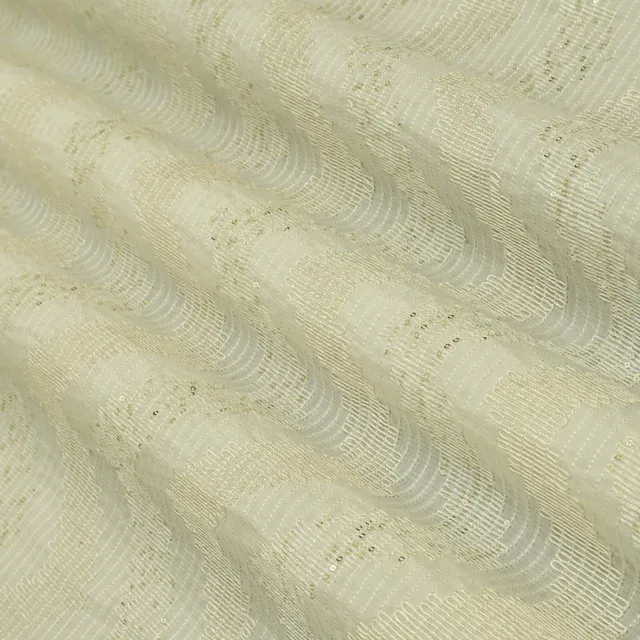 Pearl White Threadwork and Sequins Embroidery Lawn Cotton Fabric