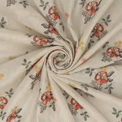 Pearl White Floral Embroidery Cotton Lurex Fabric