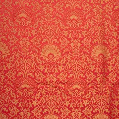 CRimson Red and Gold Satin kimkhab Fabric