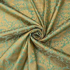 Teal Blue and Gold Satin kimkhab Fabric