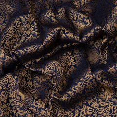 Jet Black and Gold Satin kimkhab Fabric