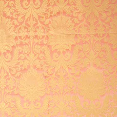 Peach and Gold Satin kimkhab Fabric