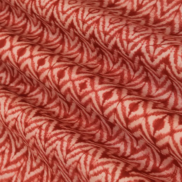 Brick Red and White Geometric Print Mulmul Silk Fabric