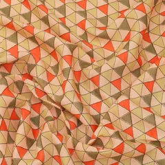 Blush Pink and Orange Geometric Print Mulmul Silk Fabric