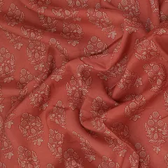 Brick Red Motif Print Mulmul Silk Fabric