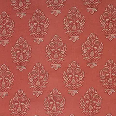 Brick Red Motif Print Mulmul Silk Fabric