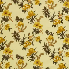 Champagne Cream and Yellow Floral Print Mulmul Silk Fabric