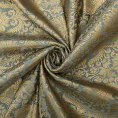 Powder Blue and Gold Satin kimkhab Fabric
