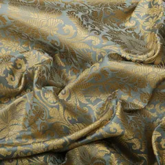 Powder Blue and Gold Satin kimkhab Fabric