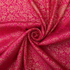 Magenta Pink and Gold Satin kimkhab Fabric