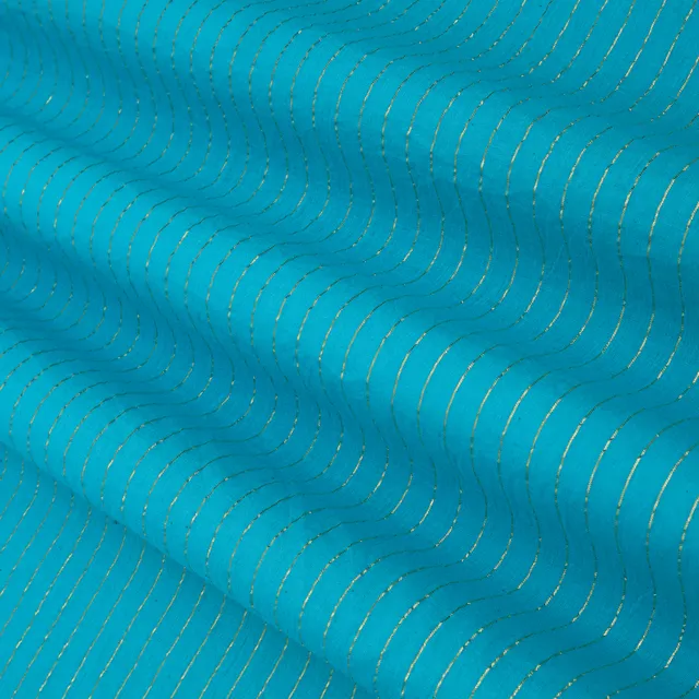 Blue Kora Cotton Lurex Sparkling Stripes Fabric