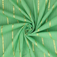 Mint Green Kora Cotton Lurex Sparkling Stripes Fabric
