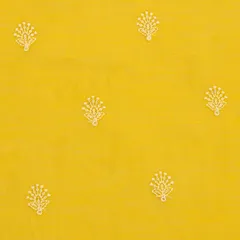 Summer Yellow Cotton Silver Threadwork Motif Sequin Embroidery Fabric