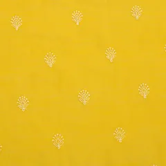 Summer Yellow Cotton Silver Threadwork Motif Sequin Embroidery Fabric