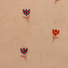 Light Beige Kota Multicolour Floral Threadwork Embroidery Fabric